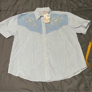 LT Casuals by Liz Thomas white blue striped button down shirt beaded nwt large